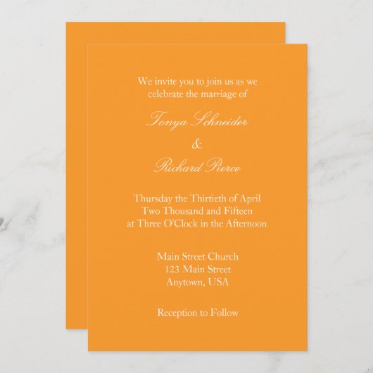 Orange White Schlicht Simple Weditation Einladung (Vorne/Hinten)