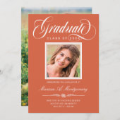 Orange White Script Zwei Foto Uni-Abschluß Ankündigung (Vorne/Hinten)