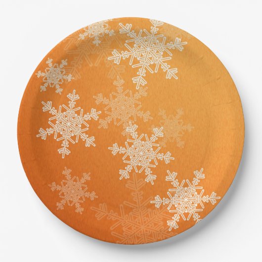 Orange White Snowflakes Minimalistisch Weihnachten Pappteller (Vorderseite)