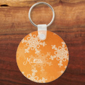 Orange White Snowflakes Minimalistischer Weihnacht Schlüsselanhänger (Vorderseite)