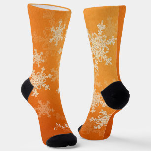 Orange White Snowflakes Minimalistischer Weihnacht Socken