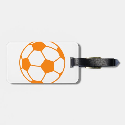 Orange & White Soccer Gepäckanhänger (Rückseite horizontal)