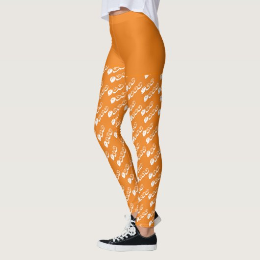 Orange White Spooky Niedlich Boo Halloween Kostüm Leggings (Links)