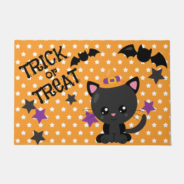 ORANGE & WHITE STARTEN MIT NIEDLICHEN SCHWARZEN KA FUßMATTE (Vorderseite)