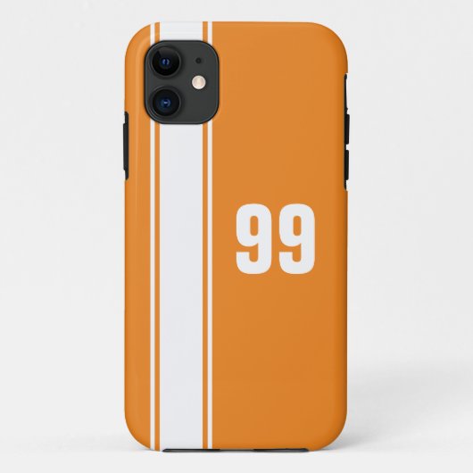 Orange & White Stripe Jersey Numbered iPhone Case (Rückseite)