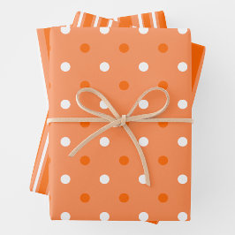 Orange & White Stylish & Fun Stripes & Polka Dots Geschenkpapier Set
