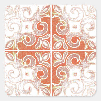 Orange White Swirl Inspiriert von portugiesischer Quadratischer Aufkleber