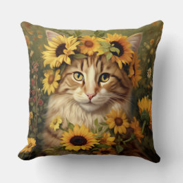 ORANGE & WHITE TABBY CAT MIT HÜBSCHEN SONNENBLUMEN KISSEN