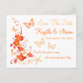 Orange White Tropical Beach Save the Date Postcard Ankündigungspostkarte (Vorderseite)