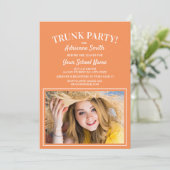 Orange White Trunk Uni Party Foto Einladung (Stehend Vorderseite)
