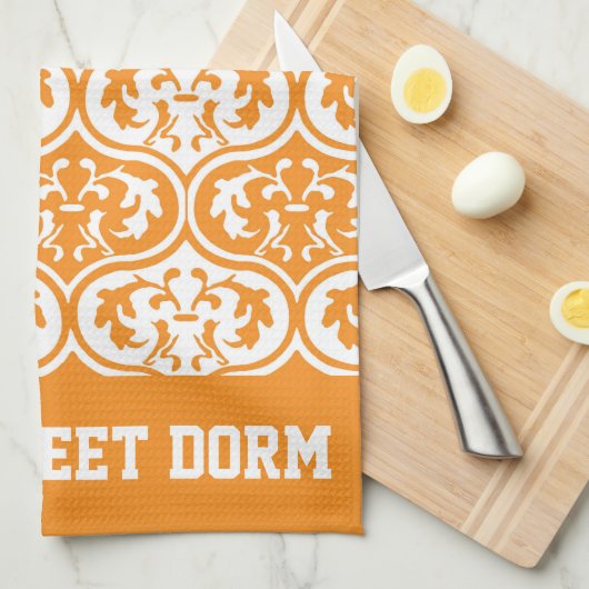 Orange White Uni Team Cool Fun Dorm School Geschirrtuch (Viertel Falte)