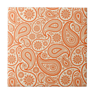Orange & White Vintag Paisley Damask Muster Fliese