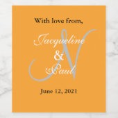 Orange White Wedding Monogram Labels Weinetikett (Einzelnes Label)