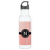 Orange White Zickzack Pattern Monogram Modern Bold Edelstahlflasche (Vorderseite)