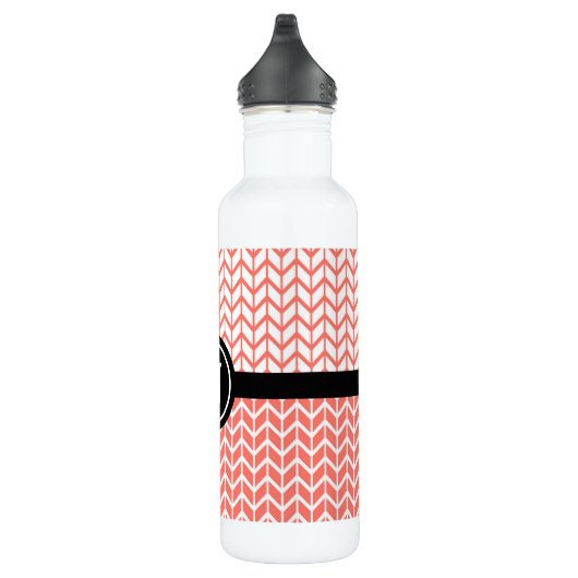 Orange White Zickzack Pattern Monogram Modern Bold Edelstahlflasche (Rechts)