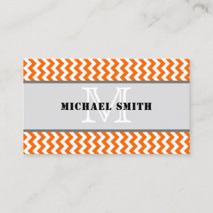 Orange White Zickzack Zigzag Monogram Visitenkarte