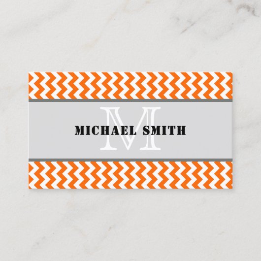 Orange White Zickzack Zigzag Monogram Visitenkarte (Vorderseite)
