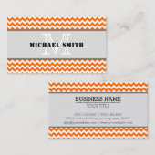 Orange White Zickzack Zigzag Monogram Visitenkarte (Vorne/Hinten)
