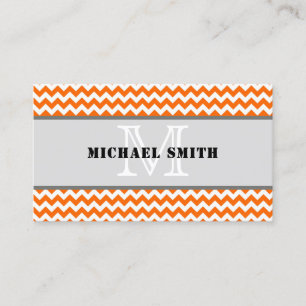 Orange White Zickzack Zigzag Monogram Visitenkarte