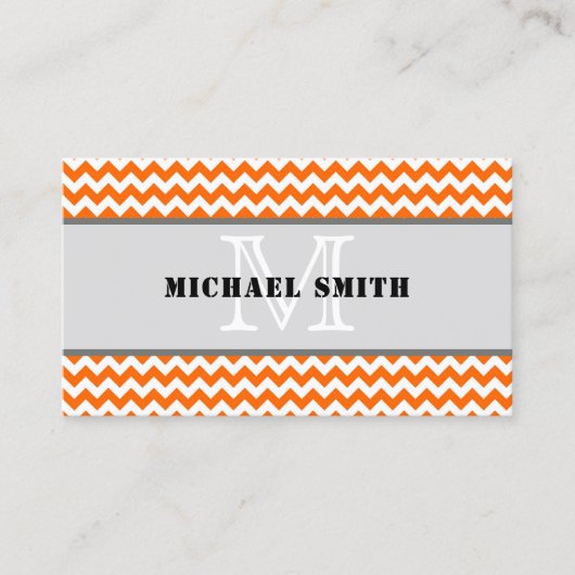 Orange White Zickzack Zigzag Monogram Visitenkarte (Vorderseite)
