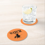 Orange Wicked Flying Witween Halloween Runder Pappuntersetzer (Vor Ort)