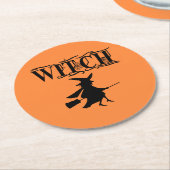 Orange Wicked Flying Witween Halloween Runder Pappuntersetzer (Angewinkelt)