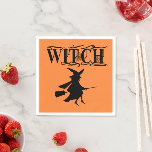 Orange Wicked Flying Witween Halloween Serviette (Beispiel)
