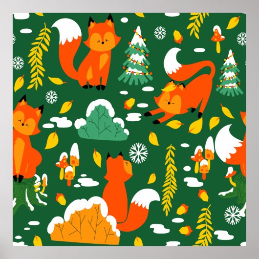 Orange Wild Herbst Winter Forest Fox Poster (Vorne)