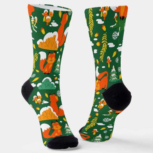 Orange Wild Herbst Winter Forest Fox Socken (Gewinkelt)