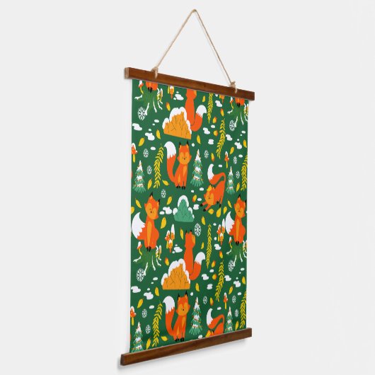 Orange Wild Herbst Winter Forest Fox Wandteppich Mit Holzrahmen (Gewinkelt)