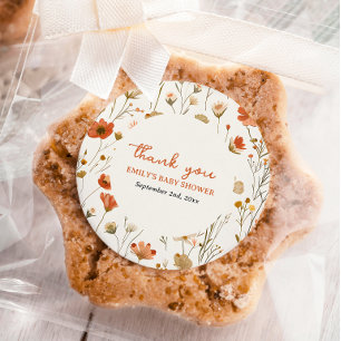Orange Wildblume Hübsche Boho-Herbst-Babyparty Runder Aufkleber