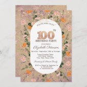 Orange Wildblume String Lights 100. Geburtstag Einladung (Vorne/Hinten)