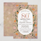Orange Wildblume String Lights 80. Geburtstag Einladung (Vorne/Hinten)