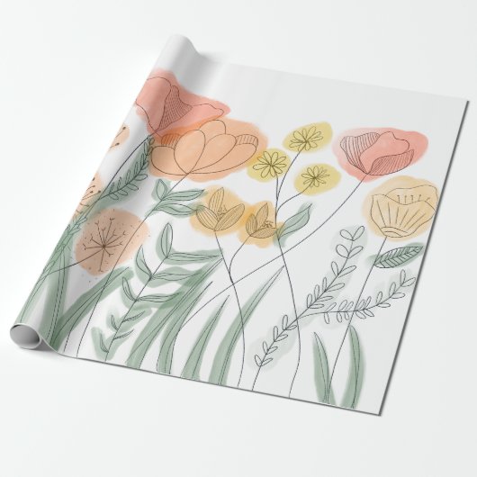 Orange Wildblumen Geschenkpapier (Ungerollt)