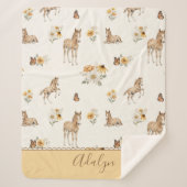 Orange Wildblumen-Pferd-Monogramm-Muster  Sherpadecke (Vorderseite)