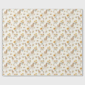 Orange Wildblumen Pferd- und Schmetterlingsmuster Geschenkpapier (Flach)