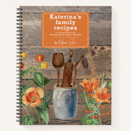 Orange Wildblumen Wood Kitchen Utensils Rezept Notizblock