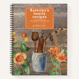 Orange Wildblumen Wood Kitchen Utensils Rezept Notizblock