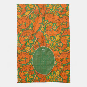Orange William Morris Akanthus- und Rosenkalender Geschirrtuch