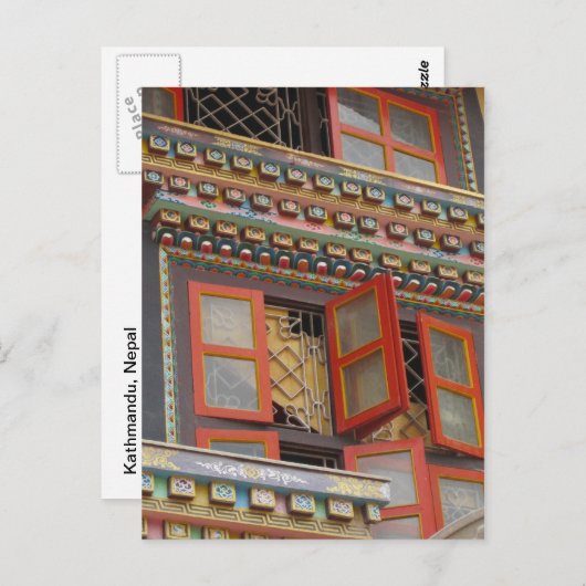 Orange Windows in Kathmandu Postkarte (Vorne/Hinten)