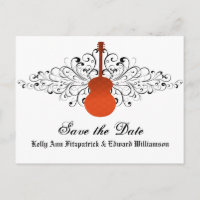 Orange Wirbel Gitarre Save the Date Postkarte