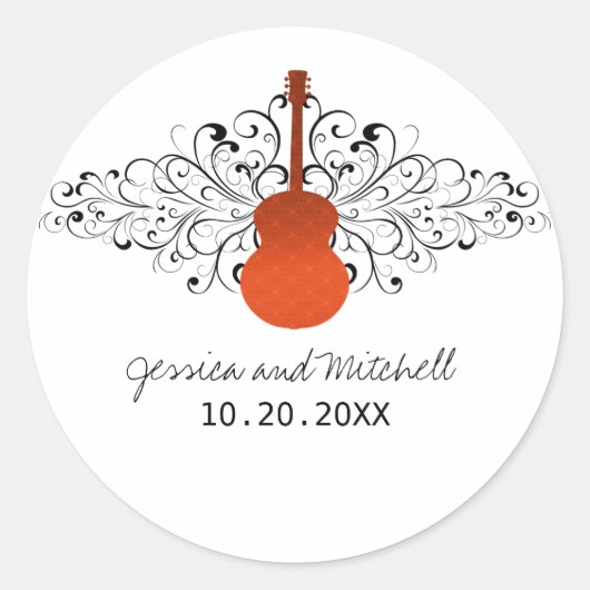 Orange Wirbel Gitarre Wedding Stickers (Vorderseite)
