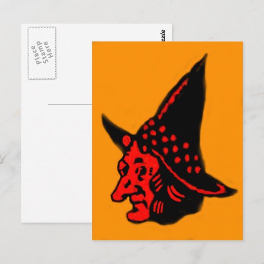 Orange Witch Halloween Postkarte (Vorne/Hinten)
