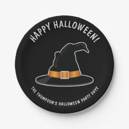 Orange Witch Hat Hexe Happy Halloween Pappteller