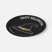 Orange Witch Hat Hexe Happy Halloween Pappteller (Schrägansicht)