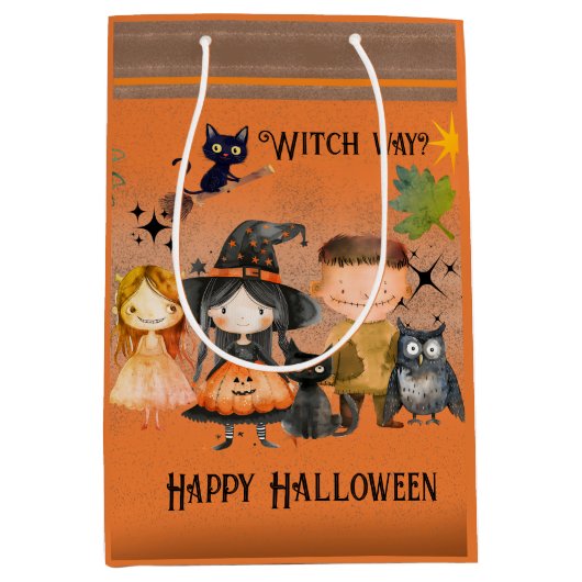 Orange Witch Way Halloween Mittlere Geschenktüte (Vorderseite)