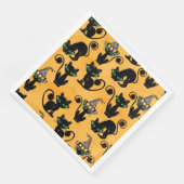 ORANGE WITH CUTE HALLOWEEN CATS WITH GREEN EYES SERVIETTE (Ecke)