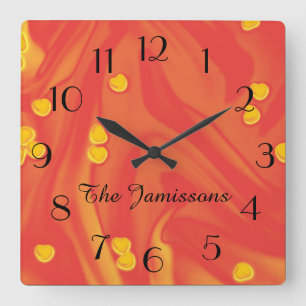 Orange with Small Yellow Hearts, Name, Quadratische Wanduhr