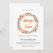 Orange Wreath Autumnal Wedding Einladung (Vorne/Hinten)