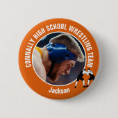 Orange Wrestling-Team-Foto High School Ringer Button (Vorderseite)